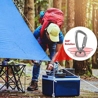 2 Pack Locking Carabiner Clip 2.5" with Swivel Ring for Securing Pets, Dog Leash Harness, Camping, Hiking, Keychains - color: Silver