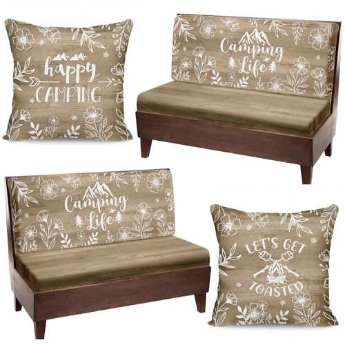 6 Pcs RV Dinette Cushion Covers Set Rustic Floral Camper Cushion Covers Beige Replacement Soft Washable RV Happy Camping Seat Covers for Travel Trailer Motorhome Booth Dinette Camper Interior Decor - color: Floral Light Wood