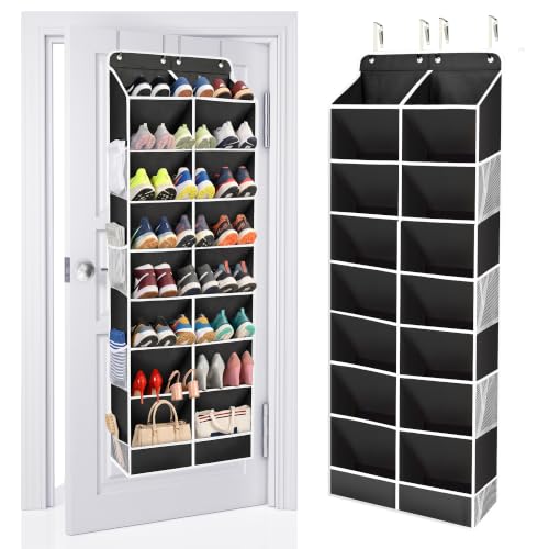 ULG Over The Door Shoe Organizer with 16 Large Pockets, Hanging Shoe Rack for Closet Door, Space Saving Shoe Storage Black - color: Black, size: 8-Tier
