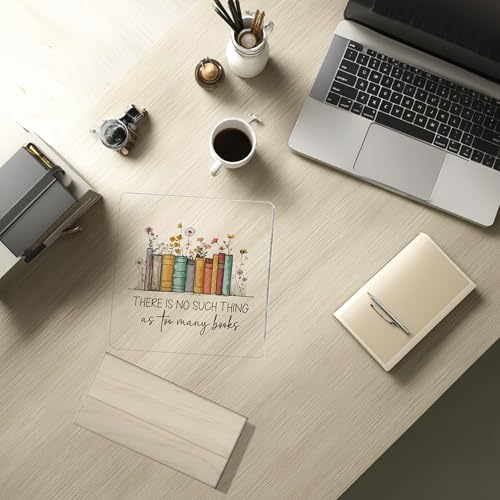 Book Lovers Gifts for Women,There Is No Such Thing As Too Many Books Acrylic Desk Plaque,Reading Gift for Readers,Bookworm - color: Dark blue