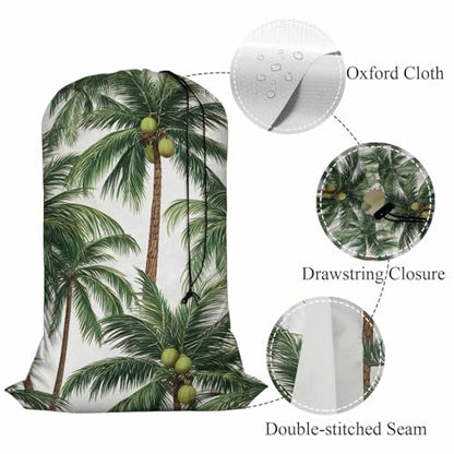 Swono Palm Trees XL Laundry Bags, Drawstring Closure Dirty Clothes Bag Organizer, Heavy Duty Large Laundry Bag, Tropical Leaves Hawaii Summer Oxford Cloth, Machine Washable 28"x40", Exotic Aloha - color: Palm Trees