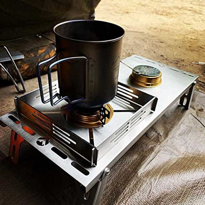 CAMPINGMOON Solo Camping Table Small Tabletop Heat Shield Windshield Stainless Steel Lightweight Compact with Storage Bag for ST-310 Alcohol Stove SK-310CP (Silver-JP) - color: Silver-JP