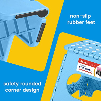 ACSTEP Folding Step Stool for Adults 11 Height Lightweight Plastic Stepping Stool Foldable Step Stool Hold up to 300lbs Non Slip Collapsible Stool Blue - color: Blue, size: 11 Inch( Pack of 1)