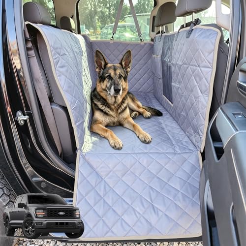 Truck Seat Cover for Dogs with Flip-Up Rear Seats 100% Waterproof Heavy Duty Pet Floor Hammock with Mesh Visual Window Senior Dog Friendly & Nonslip Fits Ford F150,F250 RAM 1500,Silverado - color: GRAY