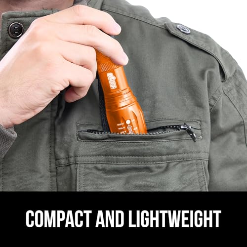 GORILLA GRIP Powerful LED Tactical Flashlight, 750 FT High Lumens 5 Adjustable Modes, Water Resistant, Ultra Bright Zoom Flashlights, Small Mini Flash Light, Camping, Night Dog Walking, Orange - color: Orange