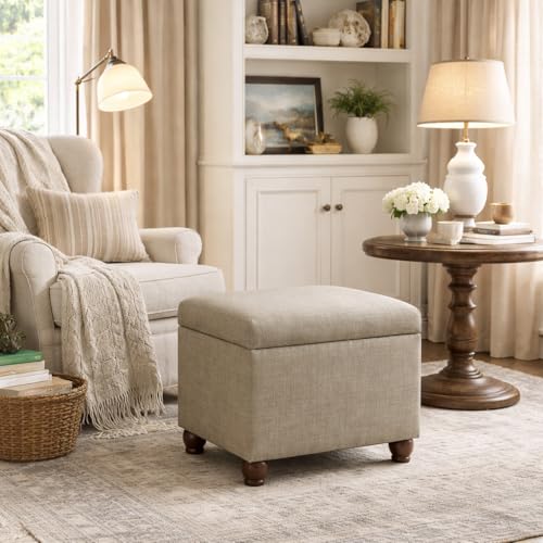 HomePop 22" Medium Rectangular Storage Ottoman - Tan Linen - color: Tan Linen