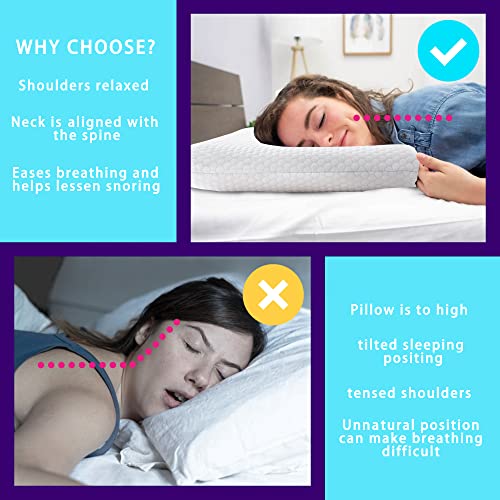 Ultra Thin Memory Foam Pillow, Thin Pillow for Sleeping, Cooling Low Profile Pillow for Stomach and Back Sleeper with Neck Pain (3-inches Height, White)