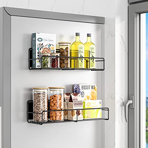 Mystozer 2 Pack Magnetic Spice Rack Organizer,Space Saver for Refrigerator and Microwave Oven, Magnetical Fridge Shelf for Jars,Seaoning,tins and Utensils (Black) - color: Matt Black, size: 2 Pack - Standard