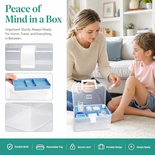 Beavorty Portable First-aid Box Medicine Storage Organizer Medicine Holder Buckle Design for Home Use to Carry Medication Container White