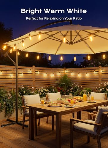 Brightown 37FT Solar String Lights Outdoor Waterproof, Patio Lights with Remote and 10+1 LED Shatterproof Bulbs, Dimmable & Timable, 3 Light Modes, Solar Lights Outdoor for Yard Camping Party Outside - size: 37FT(10 Sockets)