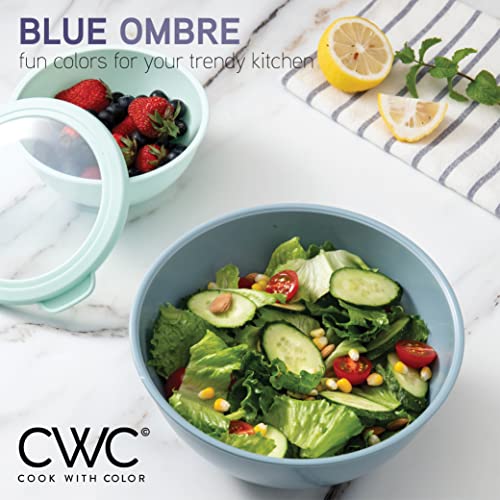 COOK WITH COLOR Mixing Bowls with TPR Lids - 12 Piece Plastic Nesting Bowls Set includes 6 Prep Bowls and 6 Lids, Microwave Safe (Blue) - color: Blue TPR Lids
