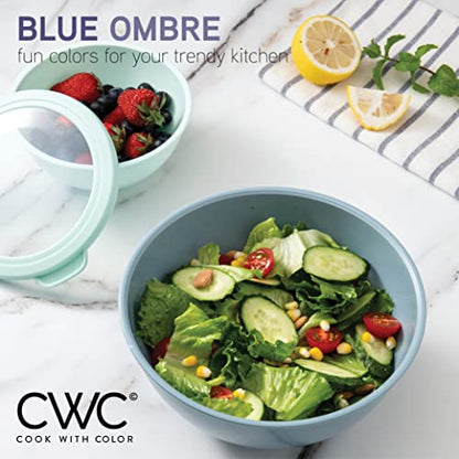 COOK WITH COLOR Mixing Bowls with TPR Lids - 12 Piece Plastic Nesting Bowls Set includes 6 Prep Bowls and 6 Lids, Microwave Safe (Blue) - color: Blue TPR Lids