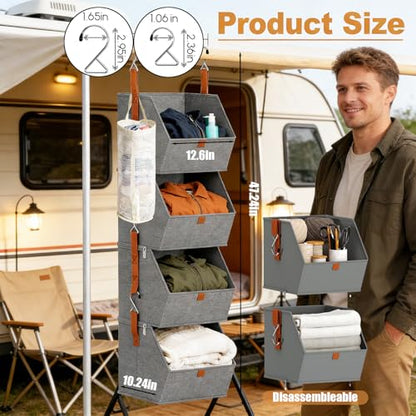 Hanging Closet Organizer with Detachable Mesh Bins - 4 Tier Fabric Storage Shelves for Closet Organization, Small Closet, Wardrobe, Bedroom, Dorm & RV, Collapsible Hanging Storage System