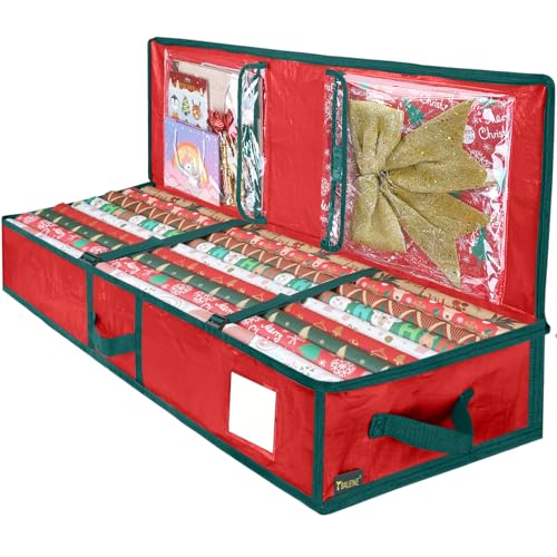 BALEINE Soft Christmas Wrapping Paper Storage Bag, 40" Durable PE Gift Wrap Storage Bag with Flexible Partitions and Pockets for Ribbon, Accessories (Red) - color: Red