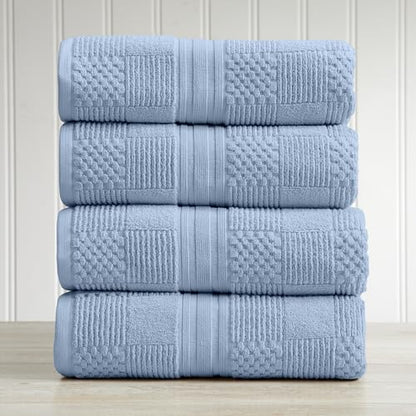 Springtree Home 100% Cotton Bath Towel Set of 4 | Blue Towels | Geometric Textured Design | Absorbent & Quick-Dry | 4 Bath Towels | Oeko-TEX® Standard 100 Cotton | Myla Collection - Blue Cashmere - color: Blue Cashmere, size: Bath Towel (4 Pack)
