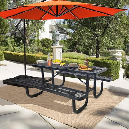 4FT Patio Picnic Table,Heavy-Duty Metal Outdoor Dining Table,Commercial Rectangular Picnic Table Set for Backyard,BBQ and Garden,Black