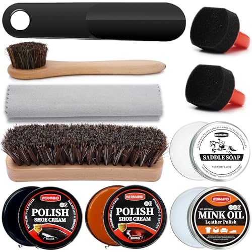 Black Brown Shoe Polish for Leather Mink oil Boot Care Shoe Shine Kit Saddle Soap Leather Conditoner Cream Clearner KitBirthday Gifts for Men Women