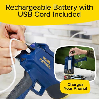 Star Patrol Mega-Bright Rechargeable Spotlight, AS SEEN ON TV, Tactical & Emergency Flashlight, 10 Modes, Turbo Boost Up to 100%, Built-in Kickstand & Phone Charger, for Camping, Emergencies, Walking - style: Star Patrol Basic