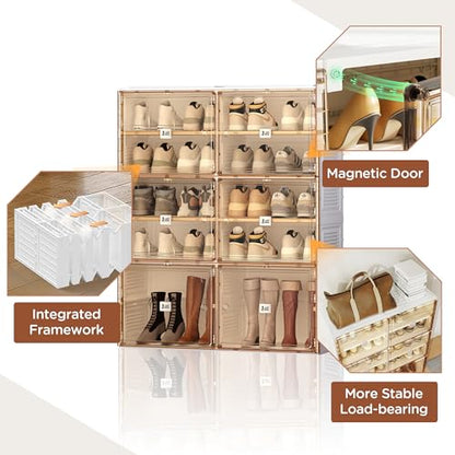 ANTBOX Portable Shoe Rack Organizer for Closet Entryway, Stackable Sneaker Storage Shoe Cabinet with Magnetic Clear Door, Large Plastic Storage containers Bins with Lids 5 Tiers 20 Pairs - size: 5 Tiers 20 Pairs