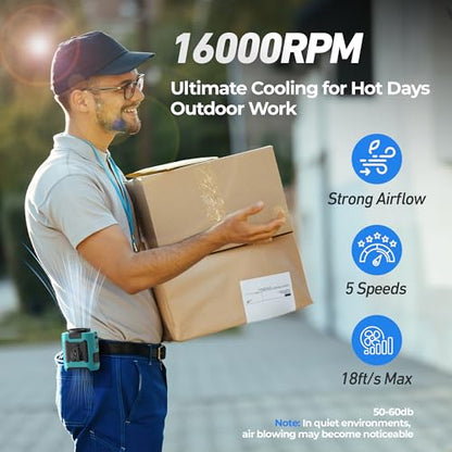 AMACOOL Portable Waist Fan Clip On, Gifts for Men Dad Husband, 10000mAh Rechargeable Wearable Shirt Fan, Powerful Belt Fans, Birthday Gifts for Women Jobsite Travel Camping Essentials 2026 - color: Blue