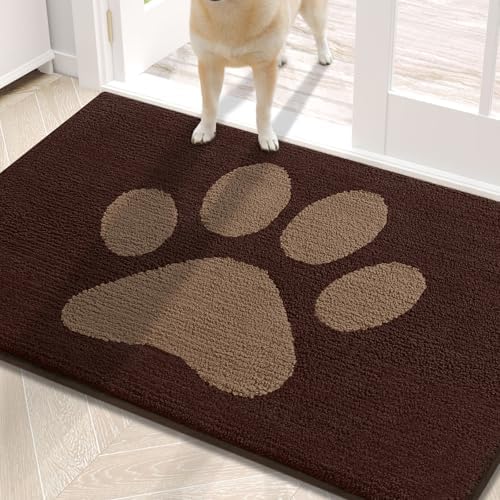 Buganda Dog Door Mat for Muddy Paws, Absorbent Dirt Trapper Non Slip Indoor Doormats, Washable Low-Profile Mat for Mud Dogs, Entryway Carpet for Inside Floor (30x20 Inches, Brown) - color: Brown, size: 30.0"l X 20.0"w X 0.6"th