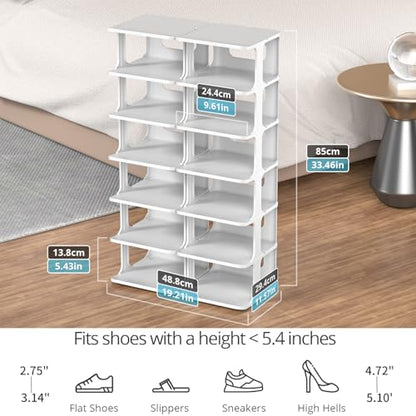 ZOINLIY Stackable Shoe Organizer for Closet, Small Shoe Rack for Entryway, Bedroom, Dorm Rooms, Free Standing Shoe Shelf, Plastic Shoe Cubby for Small Space, Grey Space Saver Shoe Holder - size: 7 Tiers, 2 Columns