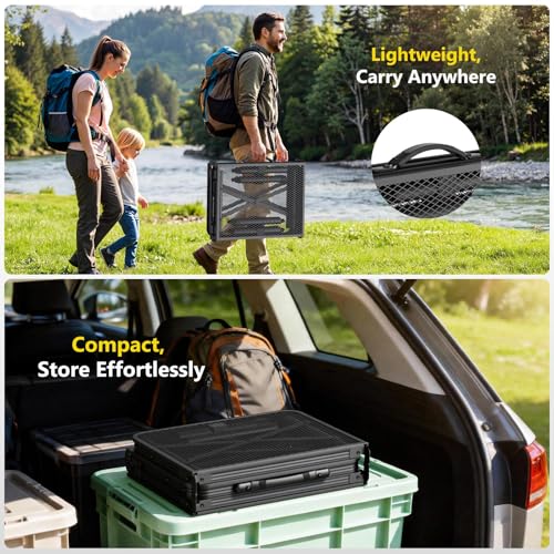 Raynesys Tri-fold Camping Table, 35.43"x15.75", Aluminum Frame Folding Tables, 3 Heights Adjustable Grill Table with Storage Bag, Portable Handle for Picnic Cooking BBQ Camping Outdoor, Black - size: 35.43 x 15.75 x 27.95 inch