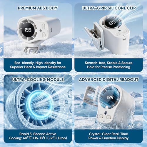 KOSIMI Car Clip on Air Conditioner Fan with LED Display, 360°Rotation, USB Rechargeable Personal Fan, Hands-Free Clip on Fan for Cars, Work, Camping (White) - color: White