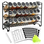 SWOMMOLY Spice Rack Organizer with 24 Empty Glass Spice Jars, 396 Spice Labels with Chalk Marker and Funnel Complete Set, for Countertop, Cabinet or Wall Mount, Black - size: 3 Tier