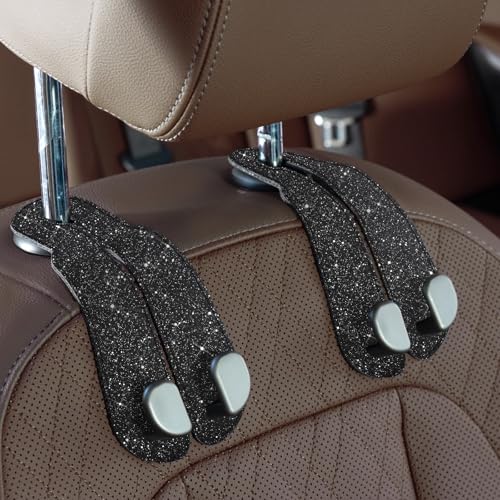 CoBak Purse Hook for Car - Universal Premium Stitched Leather and Aluminum-Magnesium Alloy Double Car Seat Back Storage Hook for Purses, Handbags, Bags (2 Pack),Glitter Black - color: Glitter Black, size: 2-Hooks