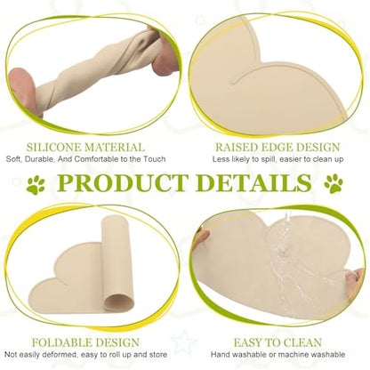Silicone Pet Feeding Mat, Waterproof Dog Cat Food Bowl Placemat Tray Anti-Slip with Raised Edge Foldable Heat-Resistant (Beige, Cloud Shape), Intended for Cat Dog Water Bowl - color: Beige