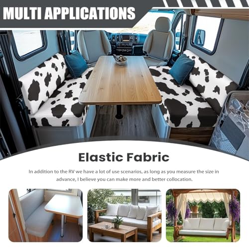 Cow Print RV Dinette Cushion Covers,Couch Cushion Slipcovers Stretch Camper Cushions Cover Replacement Sofa Slipover for Travel Trailer Couch Includes Backrest Cover & Bench Cover - color: Cow Print