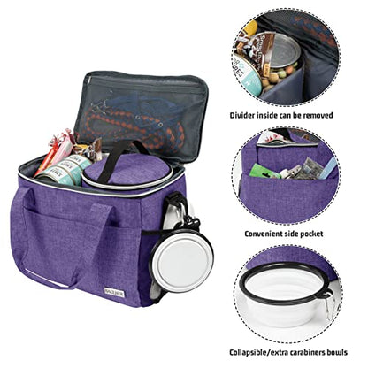 BAGLHER Dog Travel Bag Backpack Pet Supplies Backpack 5-Piece Set with Shoulder Strap 2 Lined Pet Food Containers 2 Foldable Feeding Bowls Essential Kit for Pet Travel - color: Purple, size: Medium