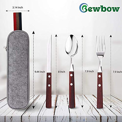 PREMIUM QUALITY Stainless Steel travel utensils Set with case, Healthy & Eco-Friendly 3pc Full Size Fork, Spoon, Portable, reusable utensils with case