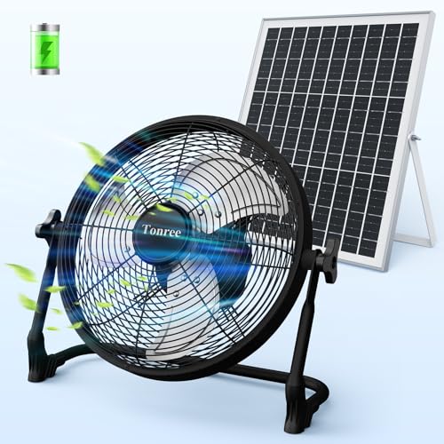 14" Portable Battery Operated Solar Fan, Rechargeable Floor Fan, Hi-Velocity Cordless Camping Fan, USB Phone Charge, 12-60H Runtime, Quiet, Wireless, For Travel Shed Outdoor Home Garage Tent Car Barn - color: 14" Fan Large Kit