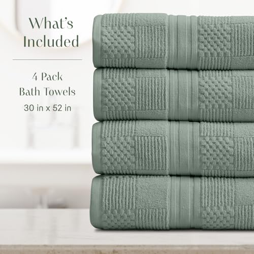 Springtree Home 100% Cotton Bath Towel Set of 4 | Green Bath Towels | Geometric Textured Design | Absorbent & Quick-Dry | 4 Bath Towels | Oeko-TEX® Standard 100 Cotton | Myla Collection - Lily Pad - color: Lily Pad Green, size: Bath Towel (4 Pack)