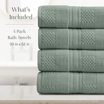 Springtree Home 100% Cotton Bath Towel Set of 4 | Green Bath Towels | Geometric Textured Design | Absorbent & Quick-Dry | 4 Bath Towels | Oeko-TEX® Standard 100 Cotton | Myla Collection - Lily Pad - color: Lily Pad Green, size: Bath Towel (4 Pack)