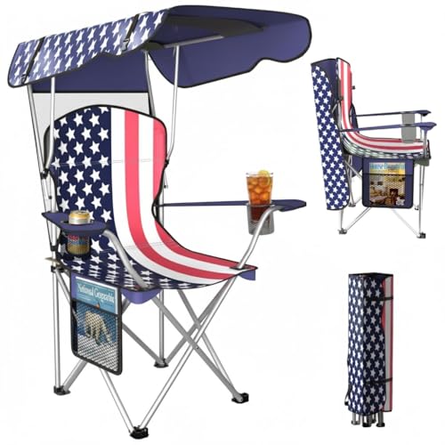 Portable Folding Camping Chairs with Canopy Shade, Beach Chair for Adults, Durable Weather Resistant 600D Oxford Cloth, Camping Chair with Canopy for Outdoors [Flag] - color: Upgraded - Usa