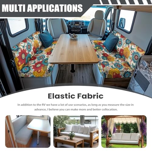 Boho Flowers RV Dinette Cushions Covers RV Bench Furniture Protector Set with 1 Backrest Cover & 1 Bench Cover, Washable - color: Boho Flowers