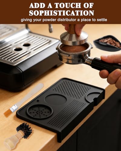 Upgraded Silicone Tamping Mat & Coffee Brush, Durable Tamper Mat Counter Pad, Espresso Machines Acceessories for Home Baristas, Espresso Tamping Station - Black - color: Black Mat & Brush