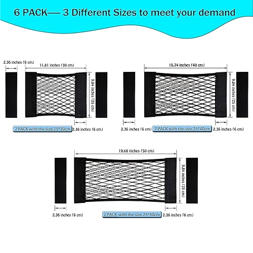6 Pack Mesh Cargo Net Trunk Cargo Net Wall Sticker Organizer Pouch Bag Elastic Net with Tape Stickers for Car Trunk Storage Storage Holder for Kitchen Cabinet,Closet Organize - size: 6PCS (Different Sizes)