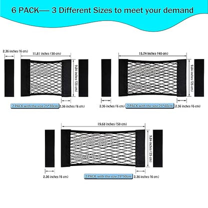 6 Pack Mesh Cargo Net Trunk Cargo Net Wall Sticker Organizer Pouch Bag Elastic Net with Tape Stickers for Car Trunk Storage Storage Holder for Kitchen Cabinet,Closet Organize - size: 6PCS (Different Sizes)