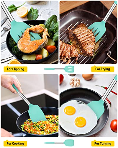 Pack of 2 Silicone Solid Turner, Non Stick Slotted Kitchen Spatulas, High Heat Resistant BPA Free Cooking Utensils, Ideal Cookware for Fish, Eggs, Pancakes(Green) - color: Green