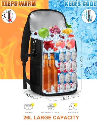 Capolo 36/45 Cans Cooler Backpack Insulated Waterproof for Women Men Lunch Backpack Coolers Leak Proof Soft Cooler Bags - color: Deep Black Leather, size: 36 Cans