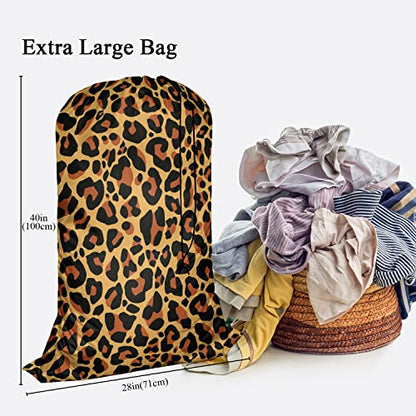Swono Leopard Pattern Laundry Bag Large Heavy Duty Laundry Backpack with Adjustable Drawstring Closure Leopard Print Spot Animal Skin Laundry Hamper for Traveling Dirty Clothes Organizer, Safari Theme - color: Leopard Pattern