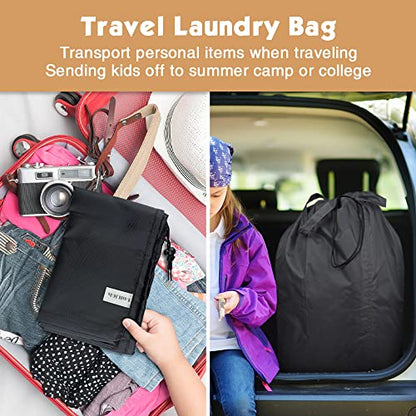 Washable Travel Laundry Bag with Handles and Drawstring (2 Pack), Heavy Duty Large Enough to Hold 3 Loads of Laundry, Fit a Laundry Basket or Clothes Hamper, 27.5x34.5 in,Black - color: Black (2 Pack)