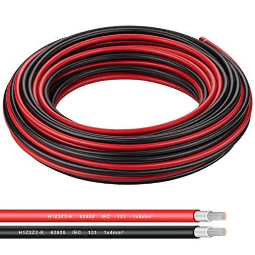 12AWG (4mm²) Tinned Copper PV Extension Cable - Solar Panel Connection Wire for Outdoor RV Marine Automotive Boat (50FT Black + Red Pair) - color: Black & Red, size: 50FT 12AWG