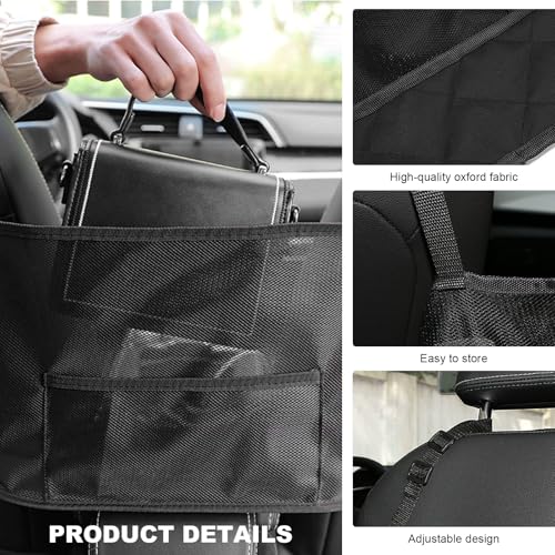Car Net Pocket Handbag Holder, Auto Purse Holder Organizer Mesh Bag Between Front Seats, Large Capacity Driver Storage Netting Pouch Backseat Barrier for Handbags Purses Wallets