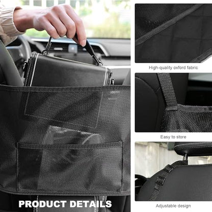 Car Net Pocket Handbag Holder, Auto Purse Holder Organizer Mesh Bag Between Front Seats, Large Capacity Driver Storage Netting Pouch Backseat Barrier for Handbags Purses Wallets