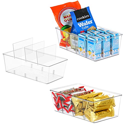 wilfox Pantry Organization, 3 Pack Clear Organizer Bins with Removable Dividers for Pantry, Kitchen, Fridge, Cabinet, Stackable Storage Bins for Snack, Pouches, Spice Packets - size: 3PCS